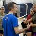Rudolf Steiner senior Abby Andrews and sophomore Kaiya Herman Hilker listen to coach Alex Perrin at volleyball practice at St Paul Lutheran on Monday. Daniel Brenner I AnnArbor.com